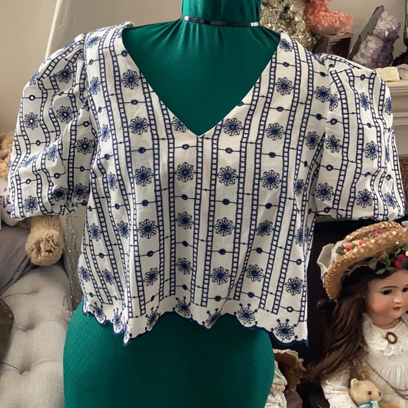 Zara Women’s Crop Top Blouse Navy Blue & White - Picture 3 of 11